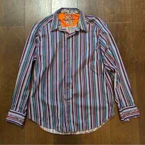 Robert Graham Men's Shirt Embroidered Flip Cuff  Multicolor Sz Med Classic Fit